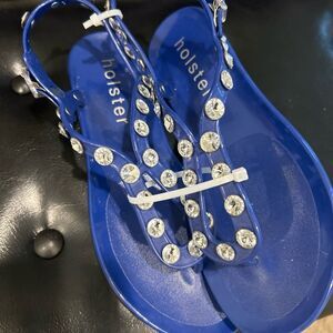 Holster Blue Flip-Flop Sandals with Dazzling Diamond Accents, Size 7